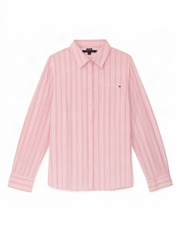 Tommy Hilfiger Dame Classic Fit skjorte UK 16 Large Pink Stribet Bomuld