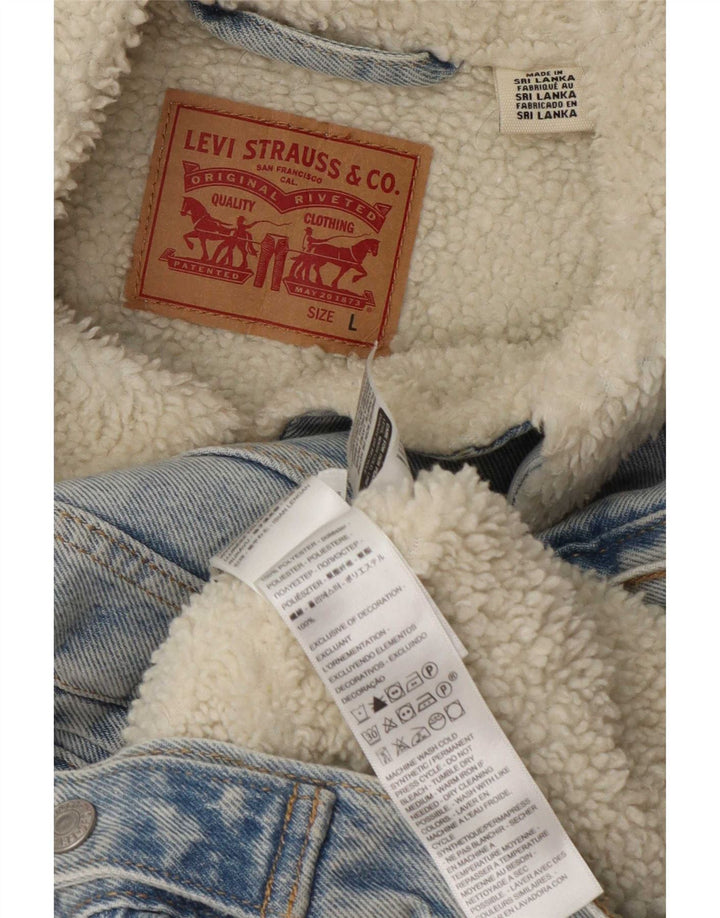 Levi's Dame Denim Sherpa Jacket UK 16 Large Blue Polyester