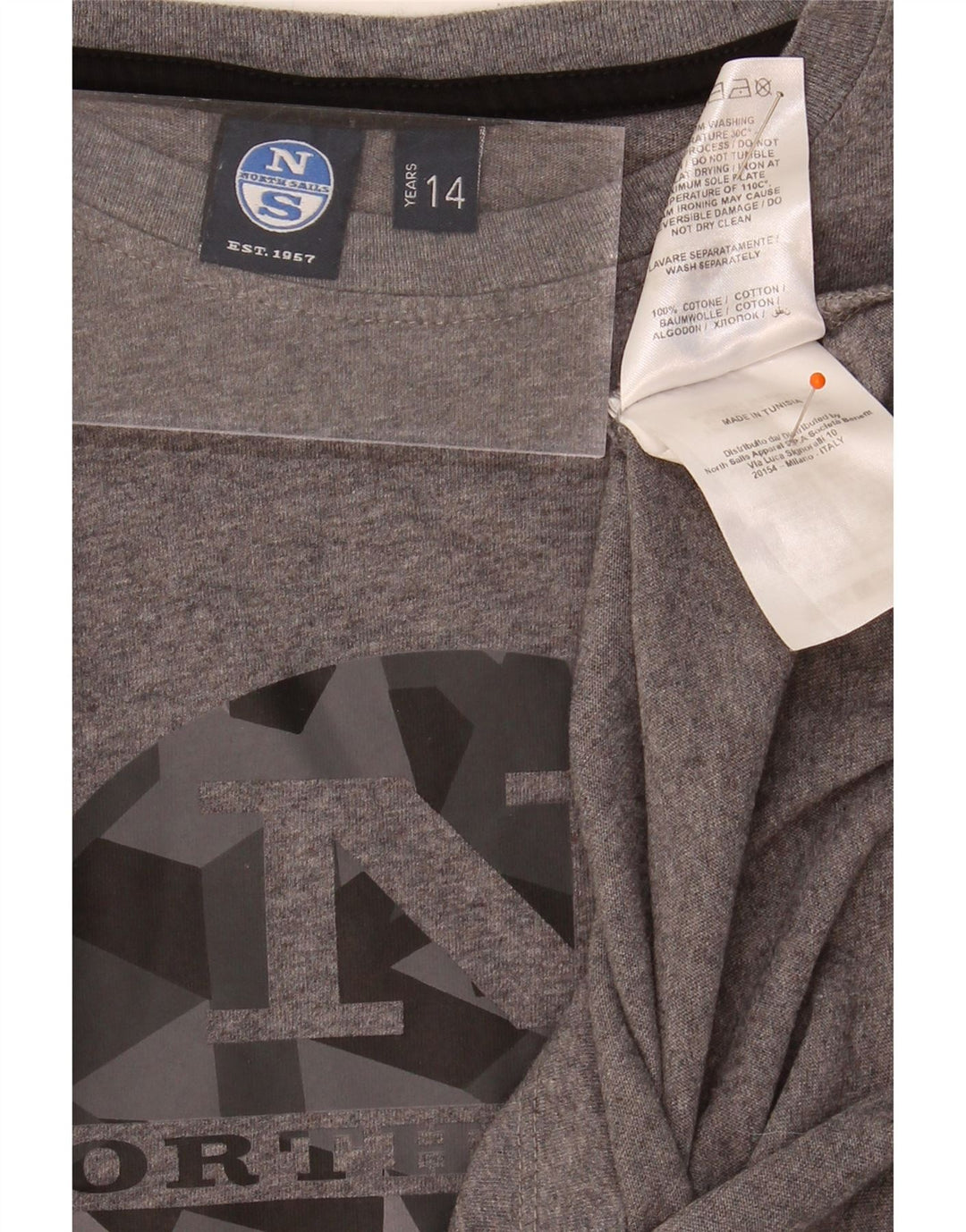 NORTH SAILS Boys Graphic Top Long Sleeve 13-14 Years Grey Cotton Vintage North Sails and Second-Hand North Sails from Messina Hembry 
