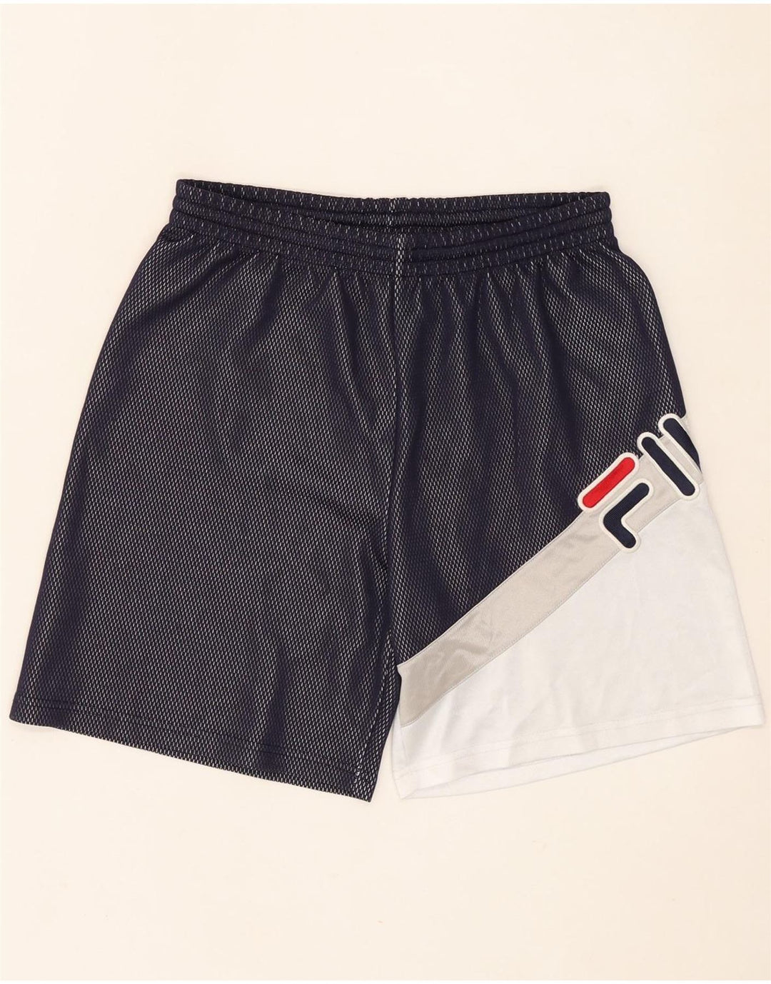 FILA Mens Graphic Sport Shorts Small Navy Blue Colourblock Polyester Vintage Fila and Second-Hand Fila from Messina Hembry 