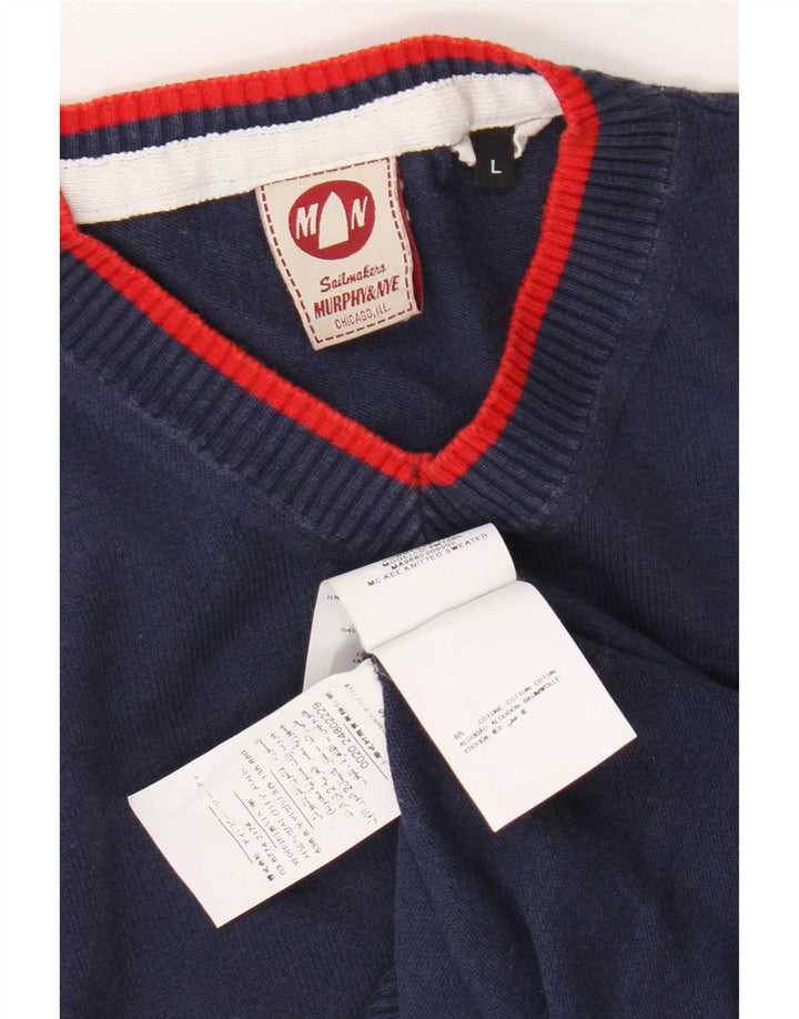 Murphy & Nye Herre Sailmakers V-hals sweater Stor marineblå bomuld