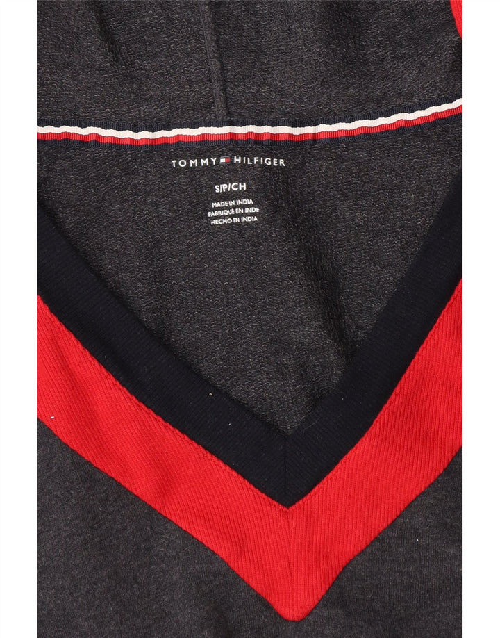 TOMMY HILFIGER Dame Crop Graphic Hoodie Jumper UK 10 Small Grey