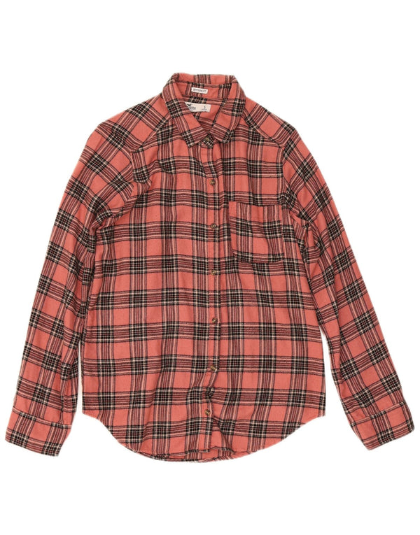 Hollister Womens Boyfriend Fit Flanell Shirt UK 10 Small Pink Check Viscose
