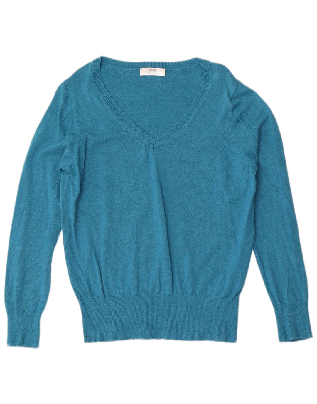 Marks & Spencer Dame V-hals sweater UK 14 Medium Turkis Viscose