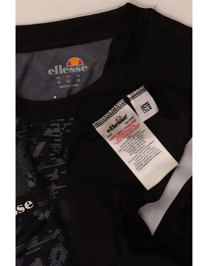 Ellesse Herre Grafisk T-Shirt Top Medium Sort Patchwork Polyester