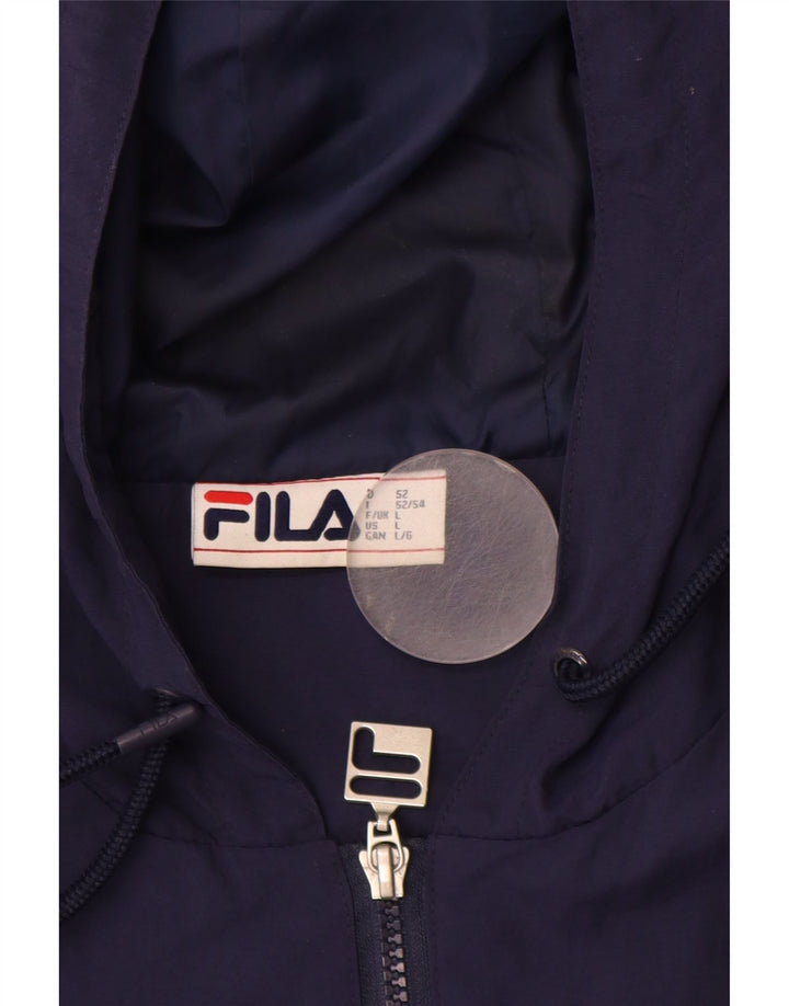 FILA Herre grafisk hættejakke anorak UK 40 Large Navy Blue Colourblock