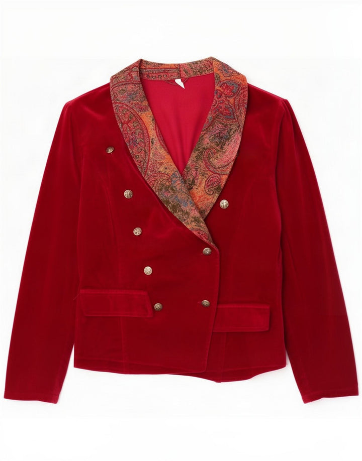 Vintage Dame Dobbeltradet Blazer Jacket UK 12 Medium Maroon