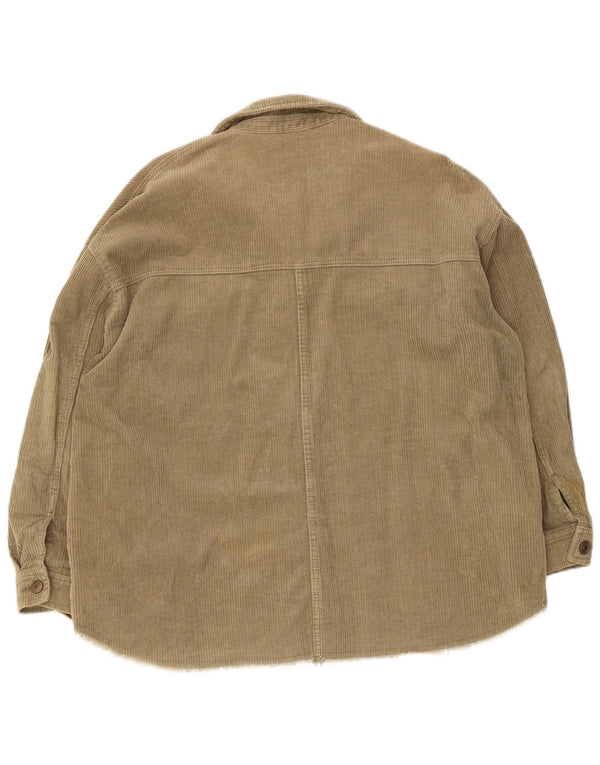 Zara Damefløjlsskjorte UK 16 Stor Khaki Bomuld