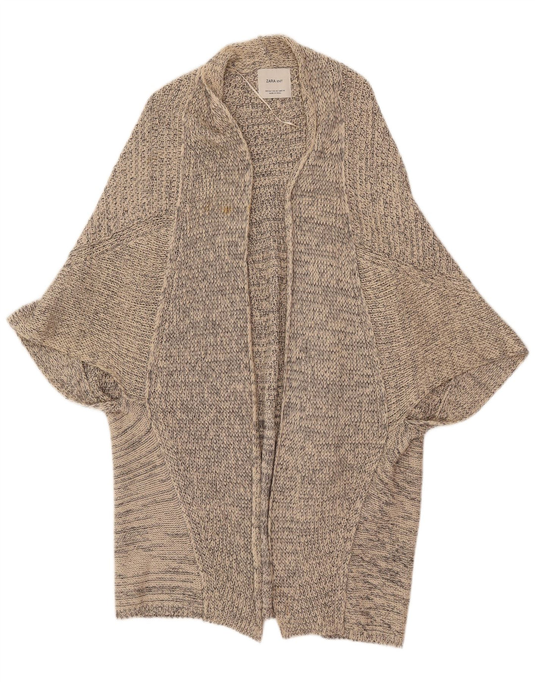 Zara Dame Oversized Poncho Cardigan Sweater UK 14 Medium Beige Bomuld