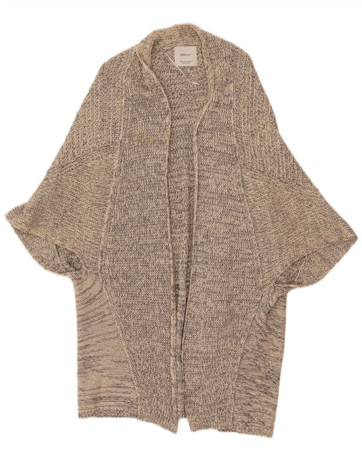 Zara Dame Oversized Poncho Cardigan Sweater UK 14 Medium Beige Bomuld