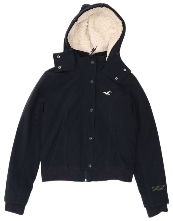 Hollister Dame Hooded Relaxed Fit Bomber Jacket UK 10 Small Navy Blue