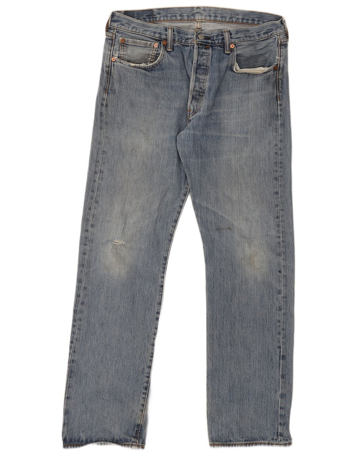 Levi's Herre 501 Distressed Straight Jeans W34 L32 Blå Bomuld