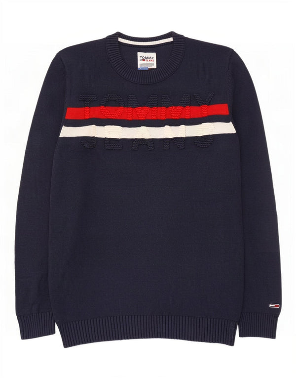 Tommy Hilfiger Herre Crew Neck Jumper Sweater Small Navy Blue Colourblock