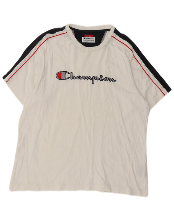 Champion Herre Grafisk T-Shirt Top XL Hvid Colourblock Bomuld
