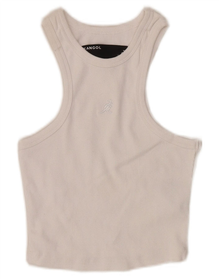 KANGOL Womens Crop Vest Top UK 12 Medium White Bomuld