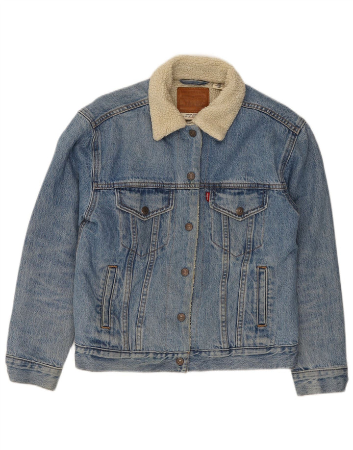 Levi's Kvinder grafisk Sherpa denimjakke UK 10 Lille blå bomuld