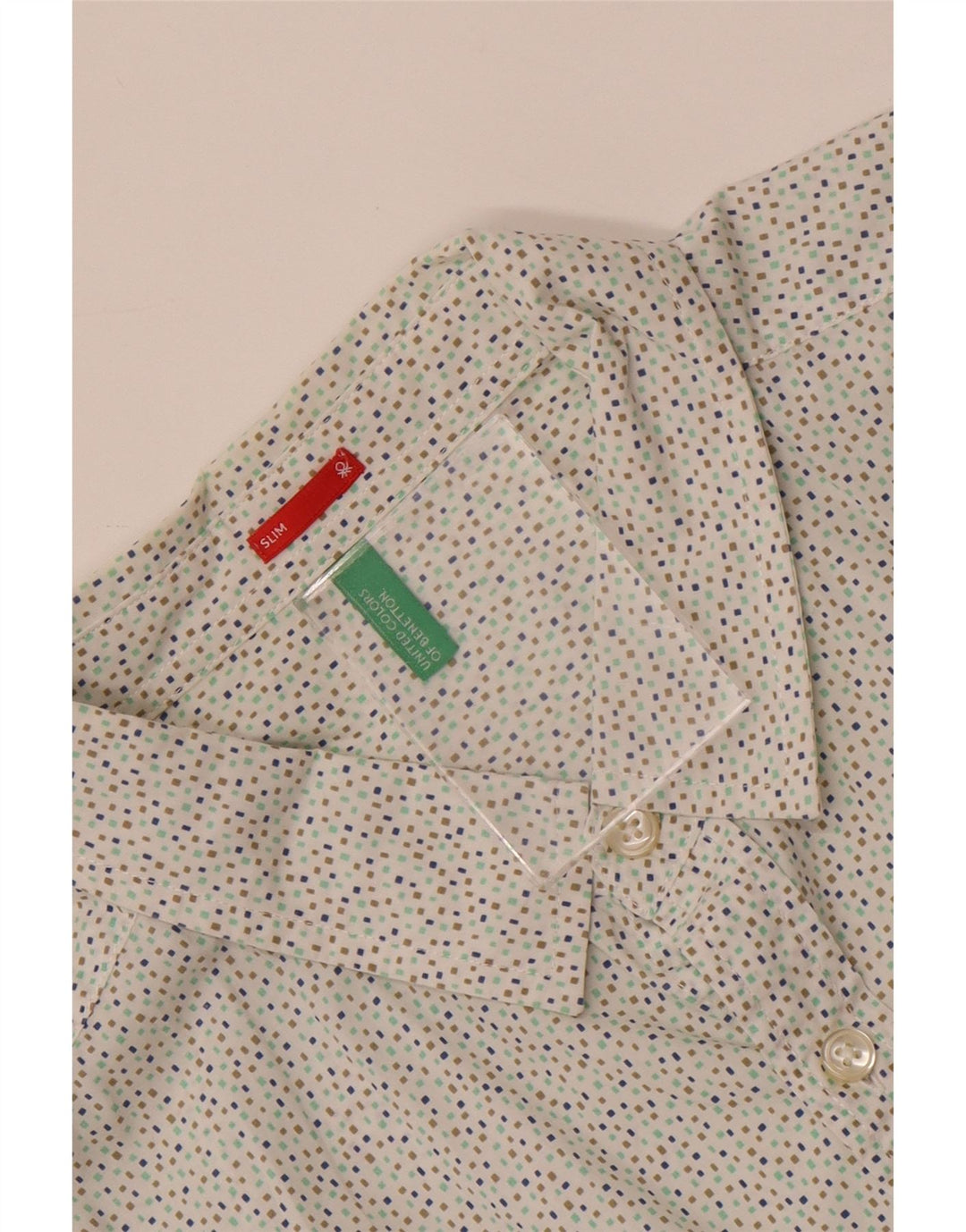 BENETTON Herre Slim Fit Skjorte Stor hvid plettet