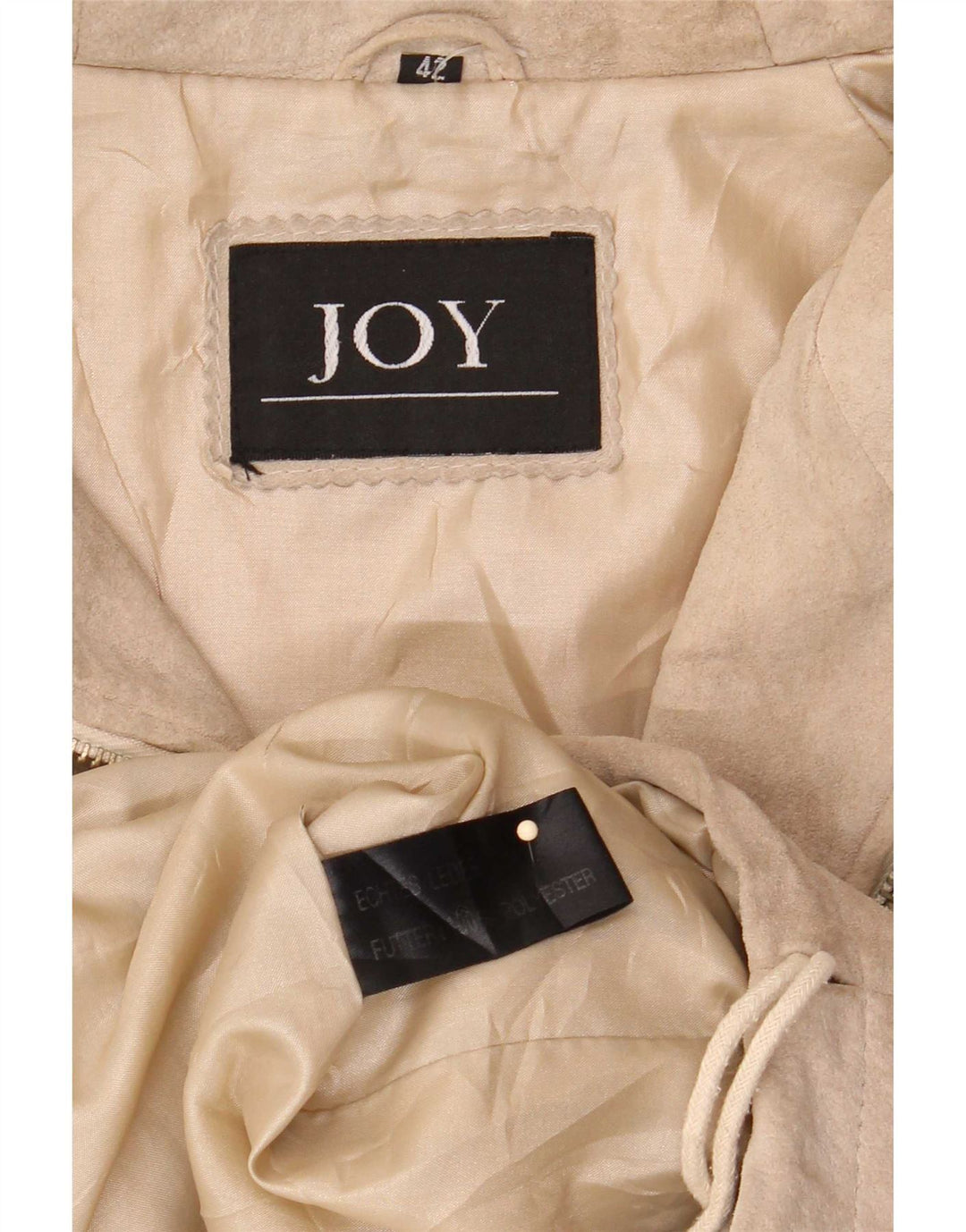 Joy Dame Hætte Ruskind Overfrakke EU 42 Large Beige Læder