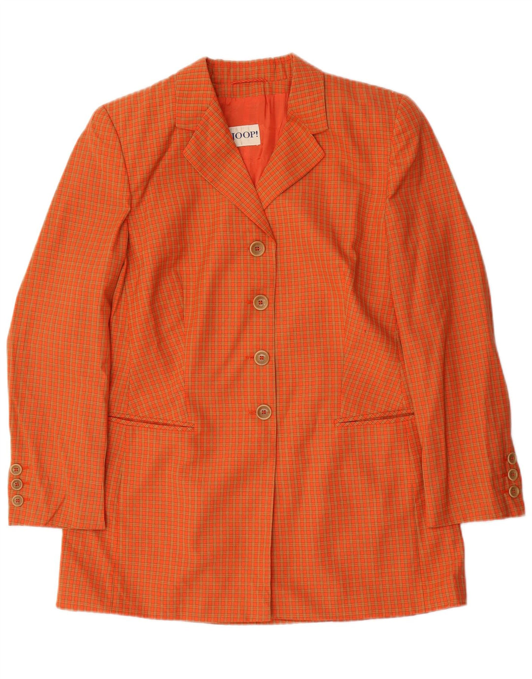 JOOP Dame Longline 4-knaps blazerjakke EU 42 Stor orange ternet uld