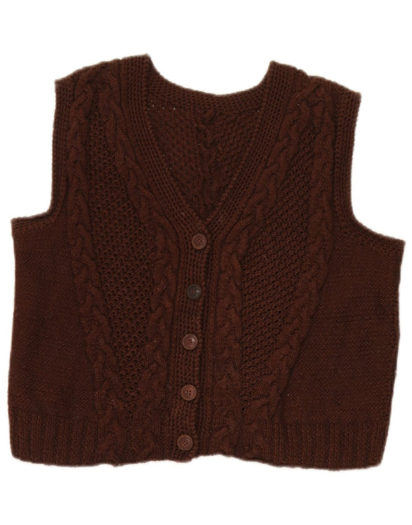 Vintage Womens Crop Ærmeløs cardigan sweater UK 12 Medium Brown