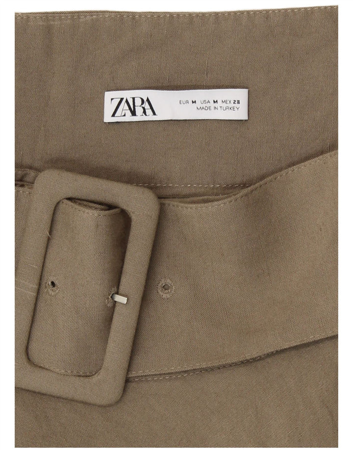 Zara Dame Flared Nederdel Medium W28 Khaki