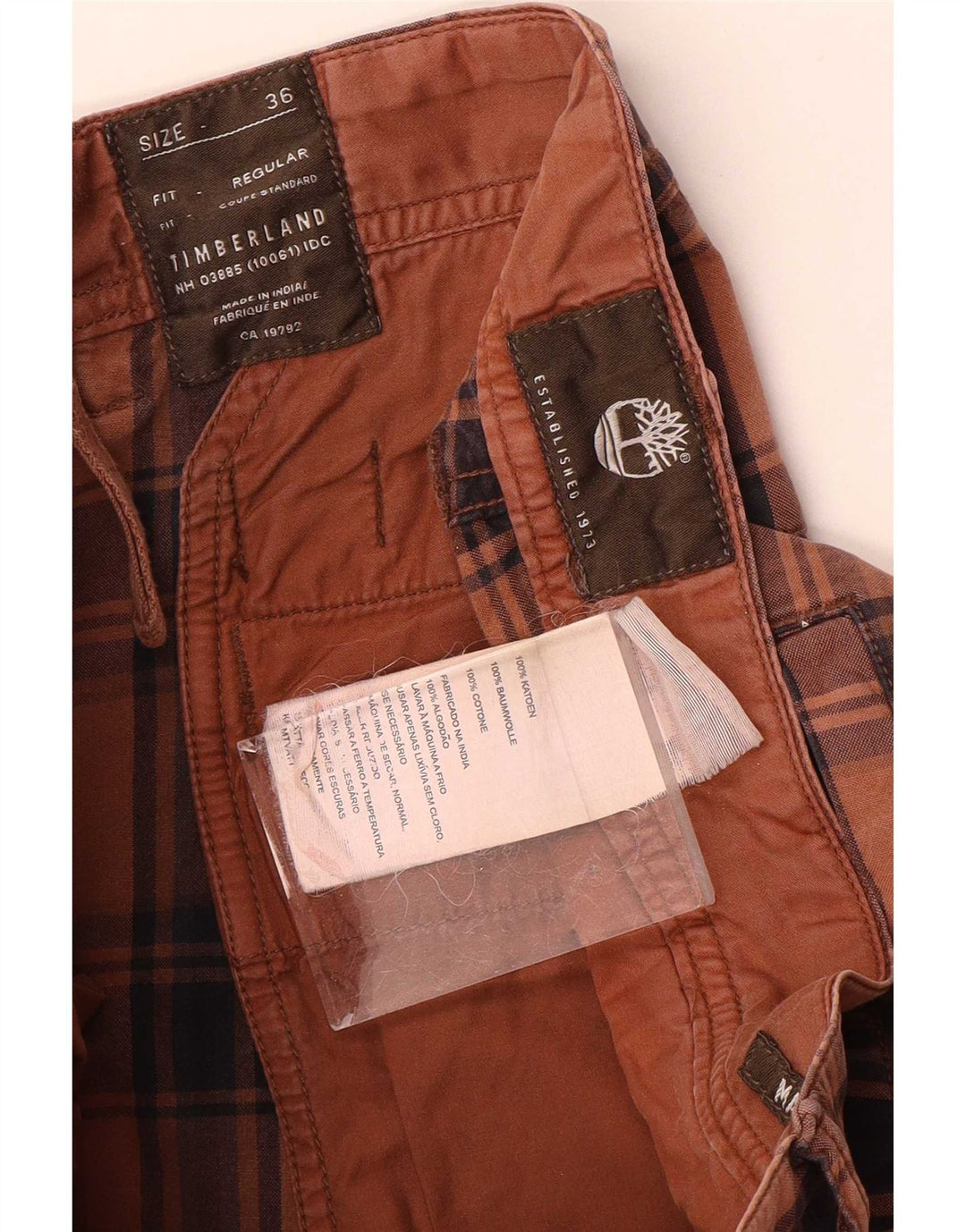 Timberland Herre Regular Chino Shorts W36 Large Brown Plaid Bomuld