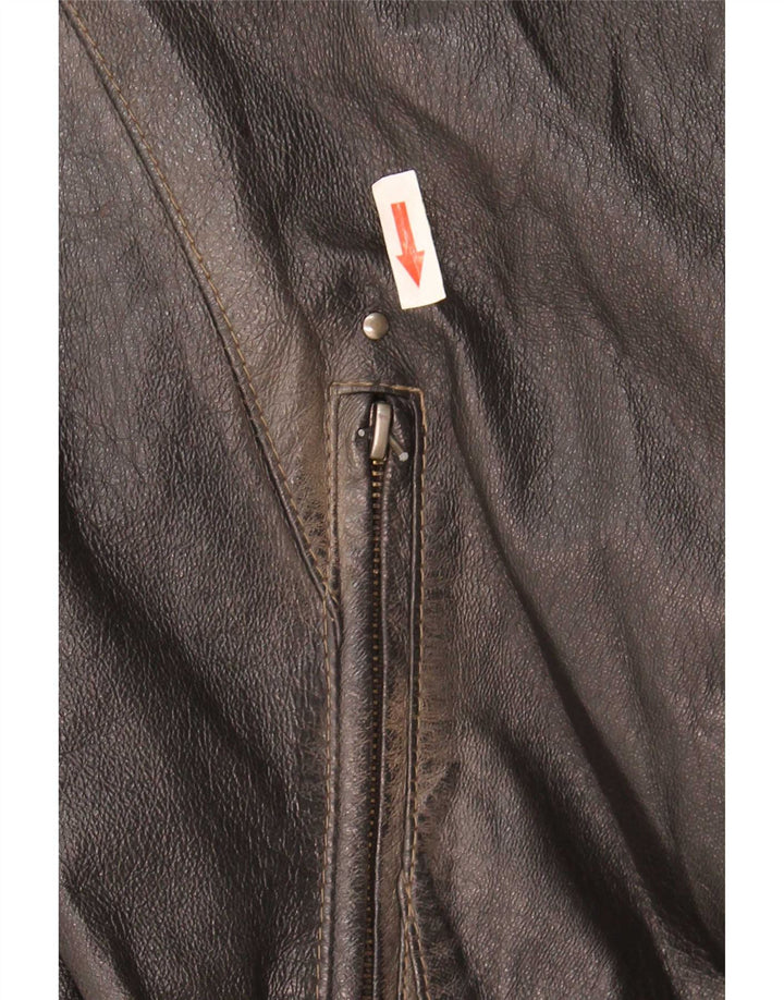 Vintage Herre Military Læderjakke IT 56 3XL Brun