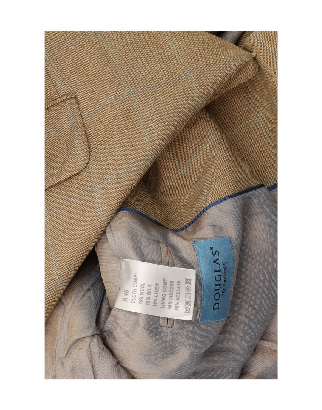 DOUGLAS Mens 3 Button Blazer Jacket IT 46 Small Beige Check Wool