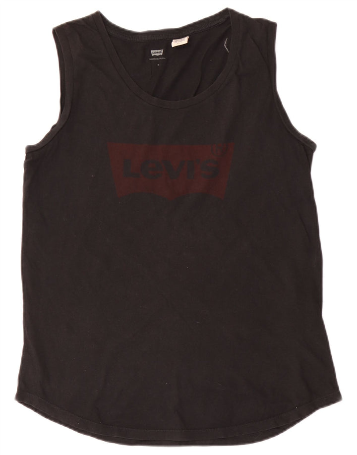 Levi's Kvinder Grafisk Vest Top UK 10 Lille Sort Bomuld
