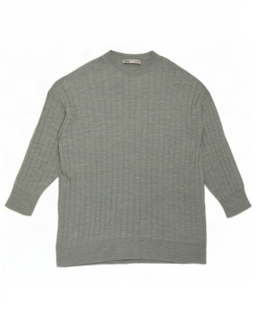 Zara Dame Oversized Crew Neck Jumper Sweater UK 10 Small Green Flecked