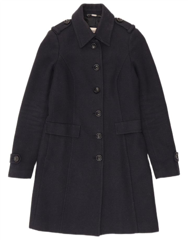 Esprit Dame Overfrakke UK 8 Small Navy Blue Cotton