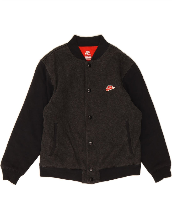 NIKE Boys Varsity Jacket 10-11 Years Medium Grey Colourblock Cotton Vintage Nike and Second-Hand Nike from Messina Hembry 