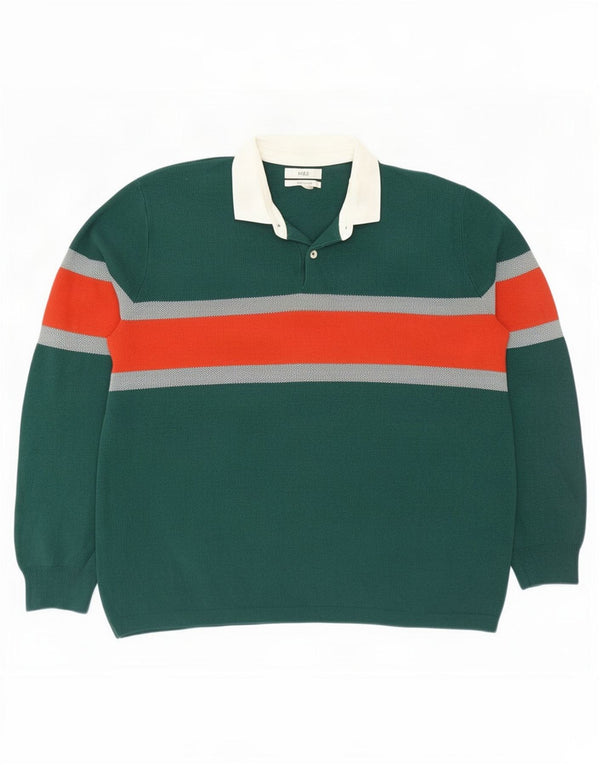 Marks & Spencer Mens Polo Neck Jumper Sweater XL Green Colourblock Cotton