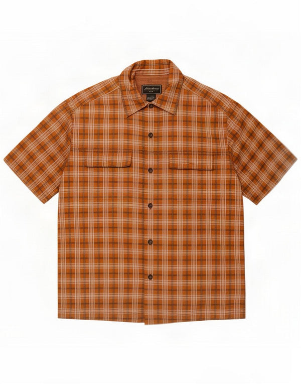 Eddie Bauer Kortærmet Herreskjorte Medium Orange Ternet Bomuld