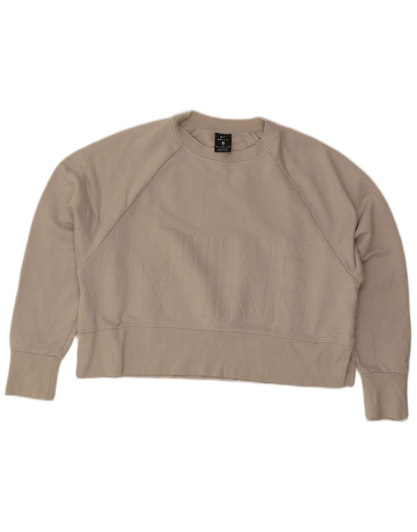 NIKE Dame Oversized Crop Graphic Sweatshirt Jumper UK 14 Medium Beige