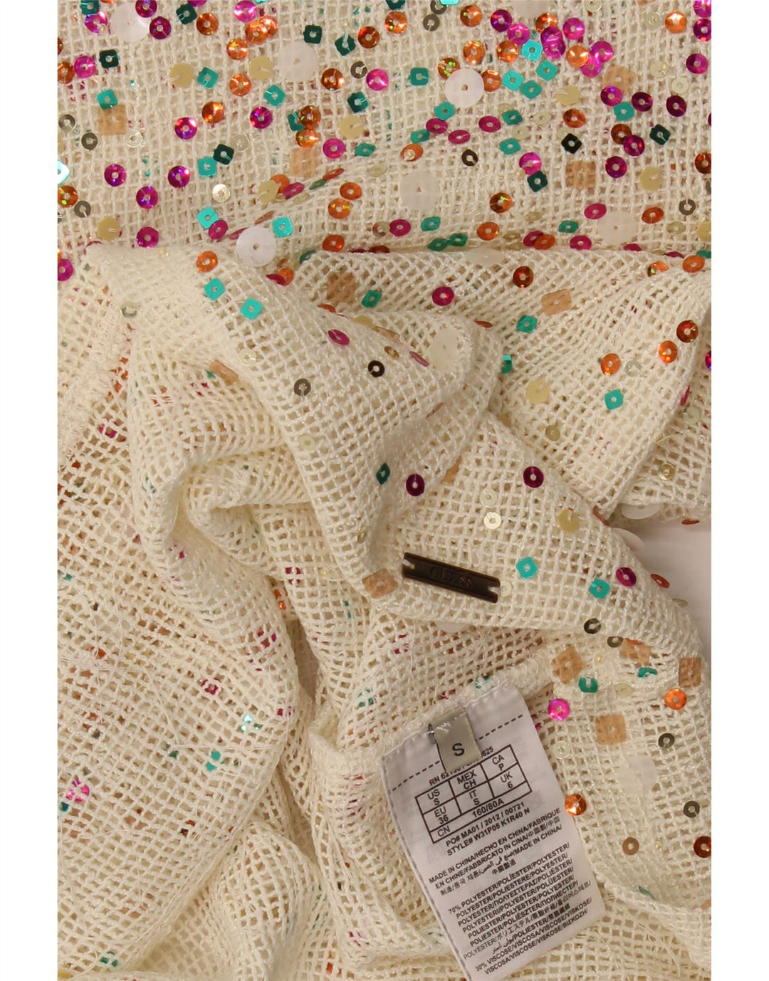 GUESS Hæklet bluse med pailletter til kvinder DK 10 Small Off White Polyester