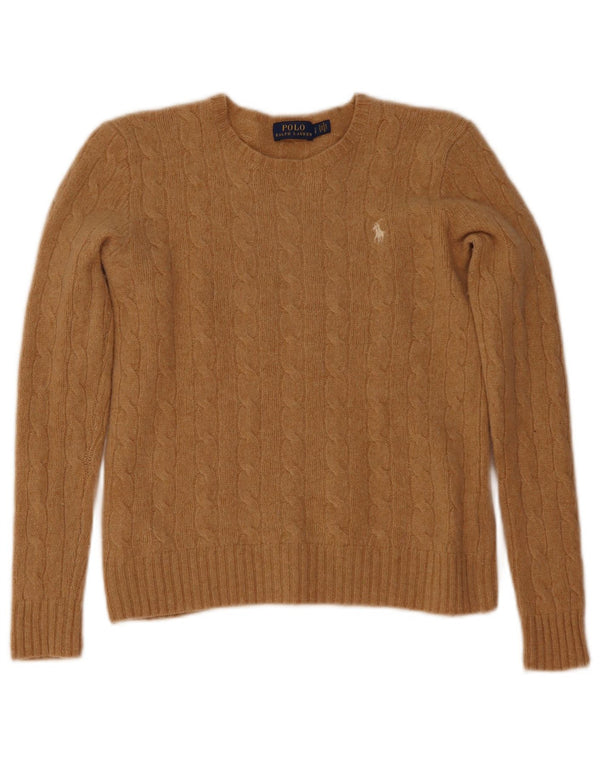 Polo Ralph Lauren Dame Crop Crew Neck Jumper Sweater UK 10 Small Beige