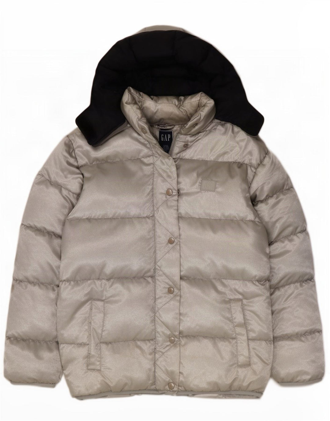 Gap Dame Hætte Oversized Polstret Jakke UK 16 Stor Sølv Polyester