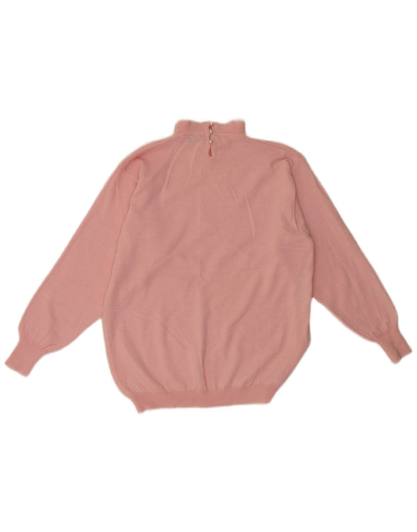 Vintage Dame Turtle Neck Jumper Sweater UK 12 Medium Pink Floral Retro