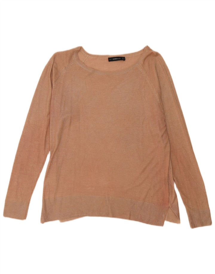 Zara Dame Boat Neck Jumper Sweater UK 14 Medium Beige