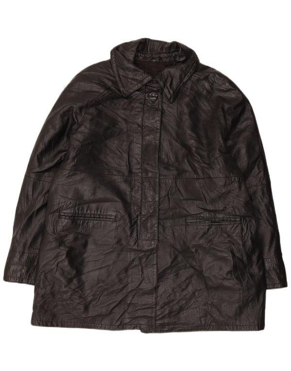 VINTAGE Oversized læderfrakke til kvinder IT 50 XL sort læder