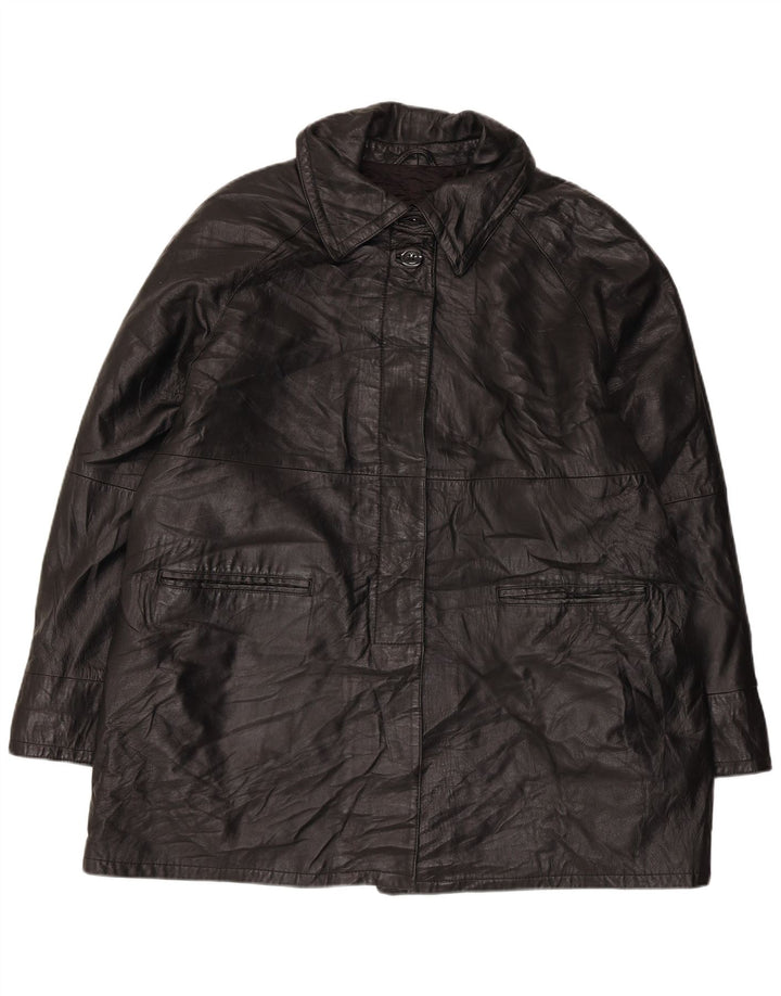 VINTAGE Oversized læderfrakke til kvinder IT 50 XL sort læder