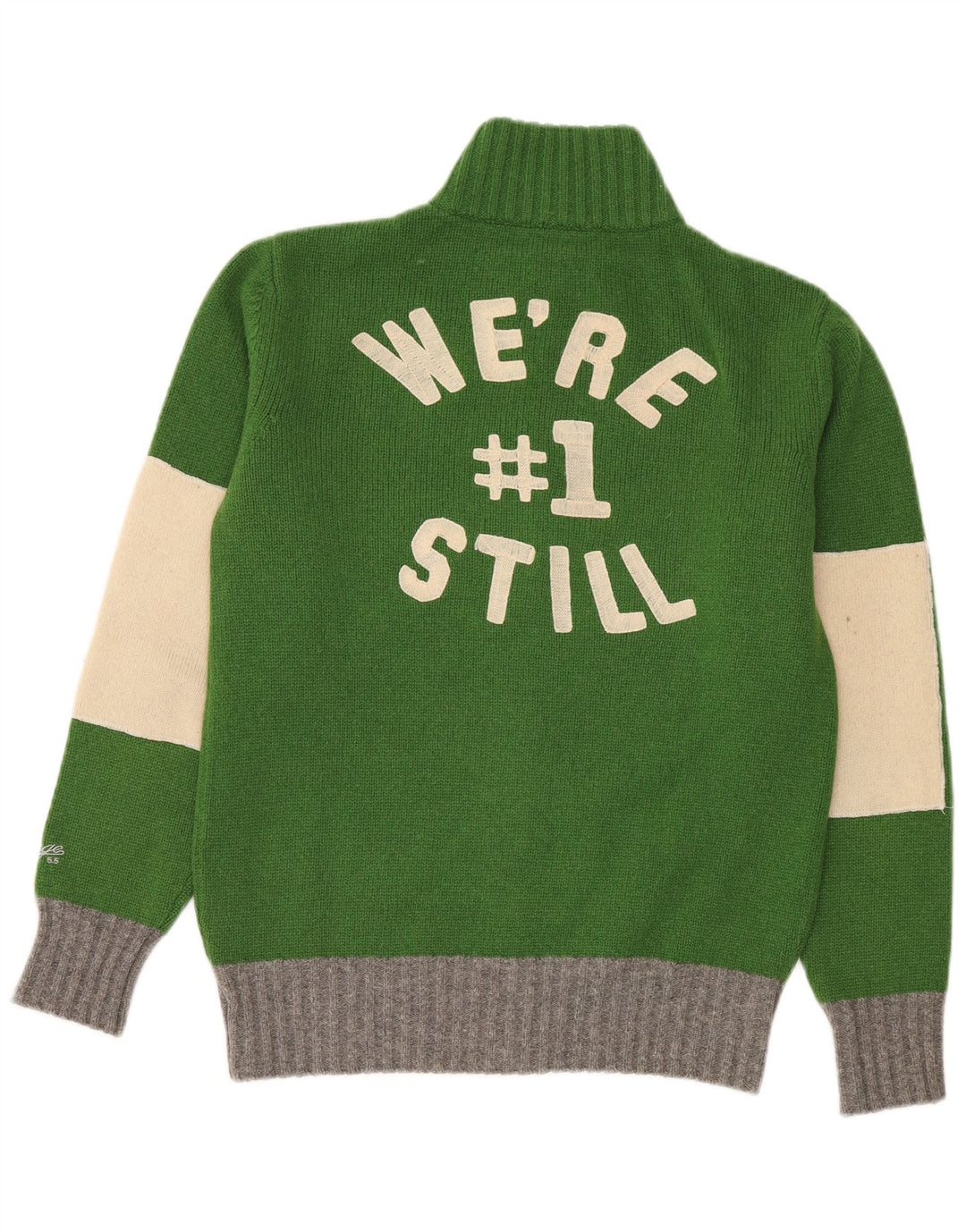 VINTAGE Herre grafisk cardigan sweater Medium Grøn Colourblock Uld