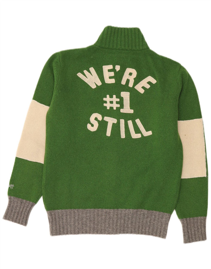 VINTAGE Herre grafisk cardigan sweater Medium Grøn Colourblock Uld