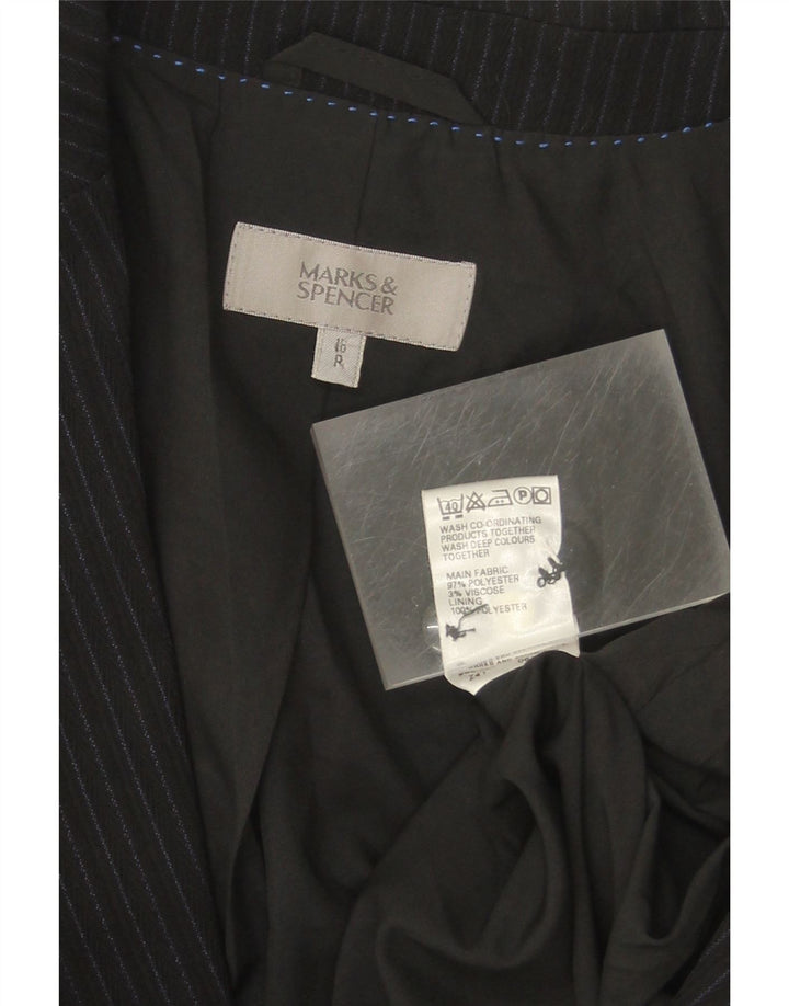 MARKS & SPENCER Womens 1 Button Blazer Jacket UK 16 Large Black Pinstripe Vintage Marks & Spencer and Second-Hand Marks & Spencer from Messina Hembry 