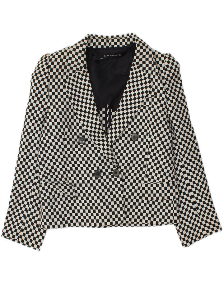 Zara Dame Crop Dobbeltradet Blazer Jacket UK 6 XS Sort Geometrisk