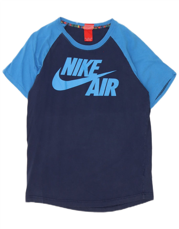 Nike Herre grafisk T-shirt Top Medium Marineblå Colourblock Bomuld