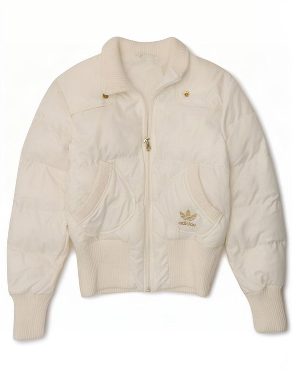 Adidas Womens Graphic Padded Jacket UK 10 Small White Polyester