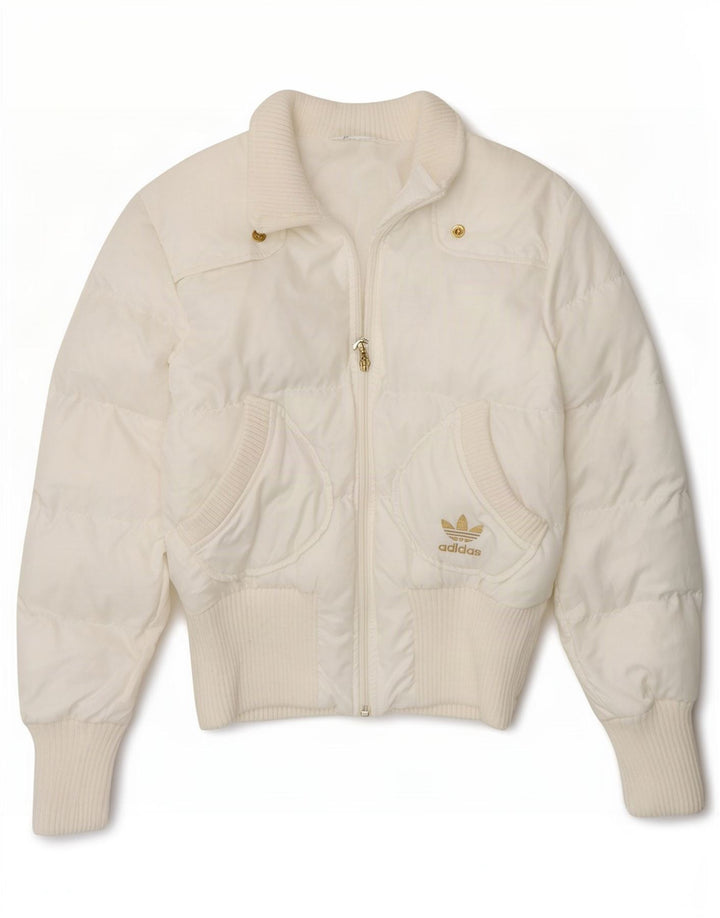 Adidas grafisk polstret jakke til kvinder UK 10 Lille hvid polyester