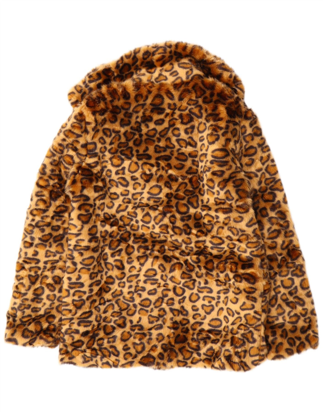 VINTAGE Dame imiteret Pelsjakke UK 10 Small Brown Animal Print Polyester